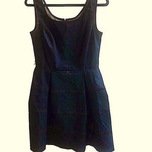 Navy Pleated Dark Denim Scoop Neck‎ Fit & Flare Mini Dress Size 10